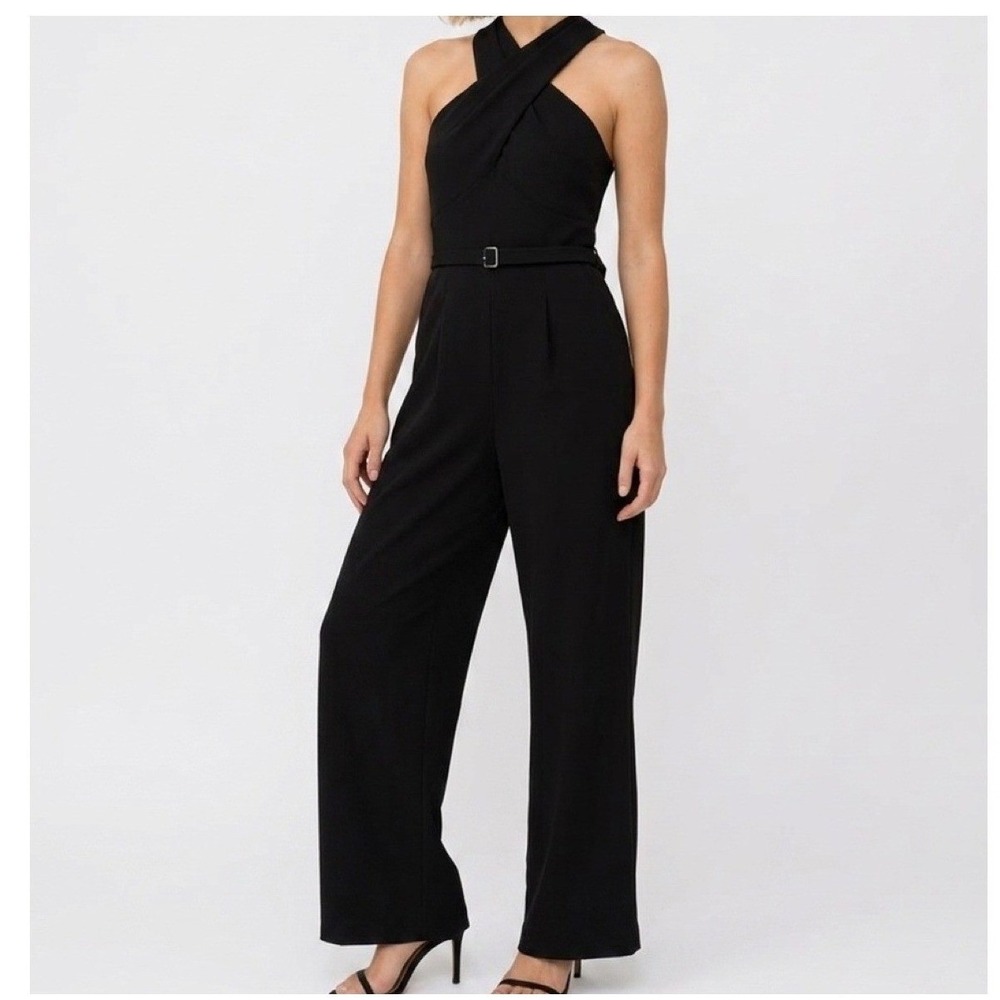 BNWT MANGO Modern Luxe Cross-Over Neckline Jumpsuit, Black, Size 4